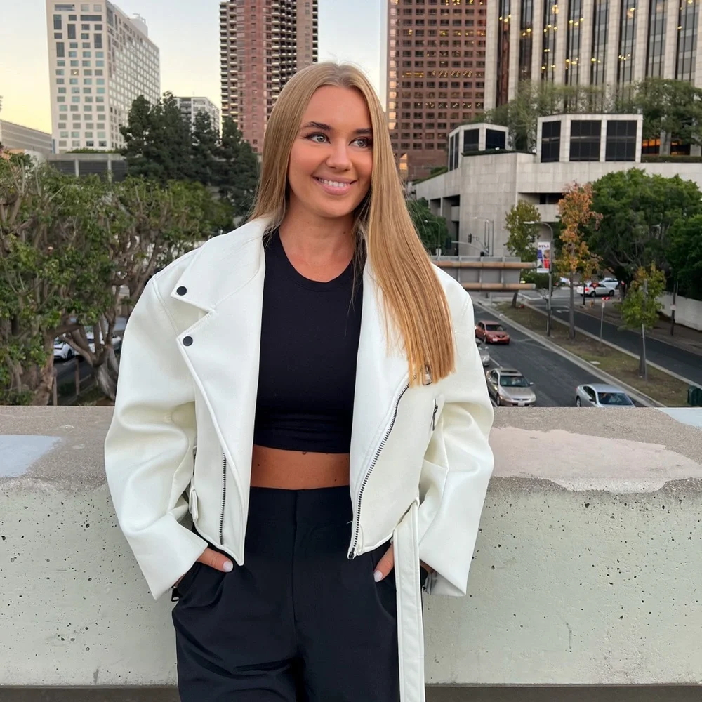 Lioness White Leather Biker Jacket - Picture 1 of 4